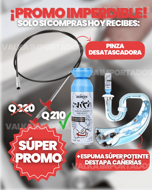 pinza desatascadora + espuma destapa cañerías