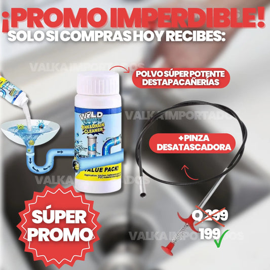 PINZA DESATASCADORA + POLVO DESTAPA CAÑERÍAS